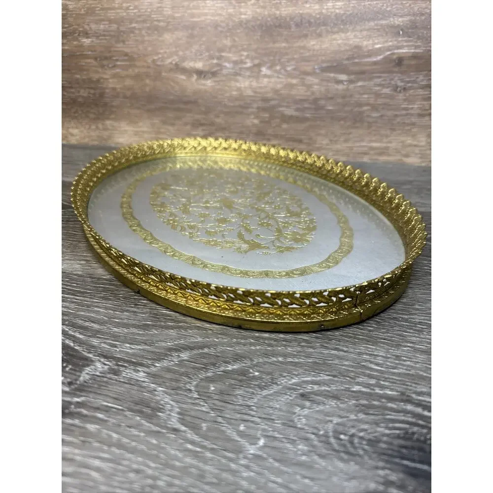 Vintage Vanity Tray Gold Filigree Ornate Hollywood Regency 16x11”